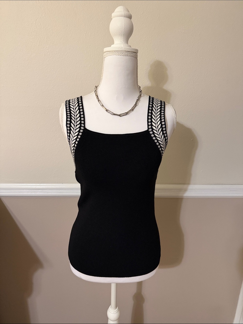 Black Knit Square-Neck Tank